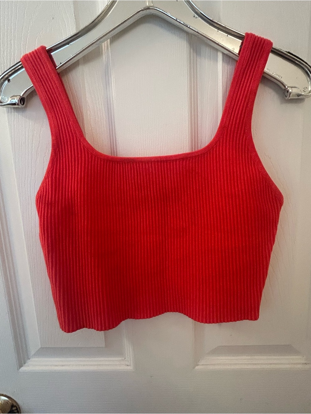House of Harlow 1960 Coral-Red Ribbed Square Neck Crop Tank